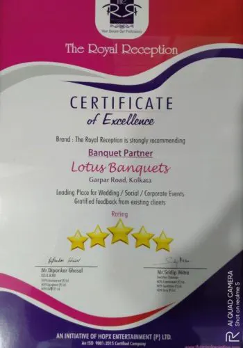 Certificate from Lotus Banquets
