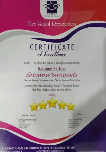 Certificate from Shivana Banquets