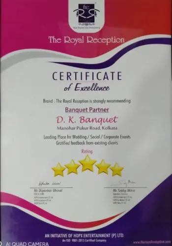Certificate from D. K. Banquet